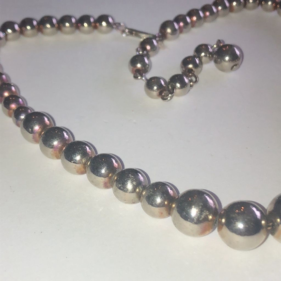Vintage Silver Tone Metal Beaded Ball Beads Retro Boho Necklace - Picture 6 of 9